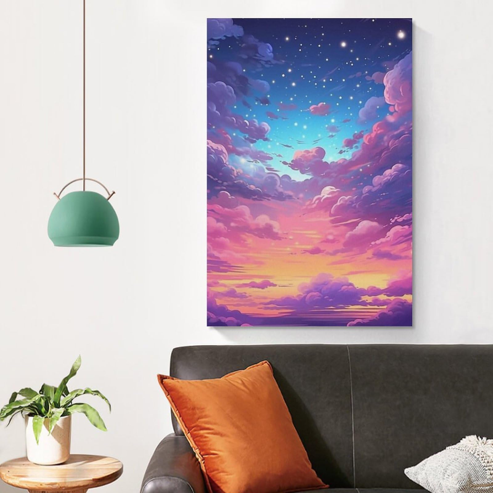 Amazon.co.jp: 絵画 夕焼け空のカラフルな雲と星インテリア 絵画
